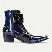 levne Prémiové kožené boty-Pánské Boty Motorkářské boty Retro Chůze Kůže Lakovaná kůže Italská celozrnná hovězí kůže Pohodlné Protiskluzové Teplý Kotníčkové Zip Spona modrá / černá Podzim Zima