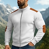baratos Suéteres básicos-Homens Moletom Veludo Cotelê Moletom com capuz Estacionar Moletom com zíper completo Adamascado Preto Branco Azul Marinha Café Colarinho Clerical Tecido Patchwork Desportos e Ar livre Casual Diário