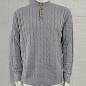 preiswerte Herrenpullover-Herren Pullover Strickpullover Gerippt Stricken Normale Oberteile Knöpfe Gestrickt Einfach Henley Mode Basic Urlaub Alltagskleidung Bekleidung Herbst Winter Schwarz Weiß M L XL