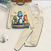 baratos Animais 3D do Menino-Para Meninos 3D Dinossauro Conjuntos de pijama Conjuntos de pijama com camiseta e calça Manga Longa Impressão 3D Outono Inverno Ativo Básico Infantil 4 anos + Gola Redonda Casa Diário Normal