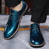 baratos Sapatos Oxford-sapatos sociais masculinos de verniz azul-petróleo brilhante com cadarço – calçados formais elegantes para casamentos e eventos empresariais