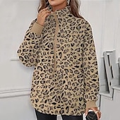 cheap Graphic shop Sweatshirts &amp; Hoodies-Women&#039;s Trench Coat Warm Comfortable Zipper Pocket Fashion Outdoor Leopard Going out Weekend Zipper Regular Lapel Regular Fit Long Sleeve Outerwear Yellow Apricot Coffee Fall Winter