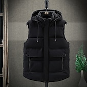 levne Pánská péřová vesta-Pánské Puffer Vesta Kamizelka Vesta Dovolená Denní Rande Módní Na běžné nošení Zima Kapsy Polyester Zahřívací Pohodlné Pevná barva Kamuflážní barva Zip Kapuce Běžný Černá Tmavě šedá Béžová Šedá Vesta