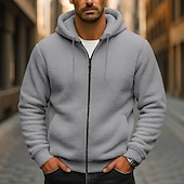 economico Felpa con cappuccio in pile-Per uomo Felpa con cappuccio Felpa con cappuccio a zip intera Felpa con cappuccio in pile Nero Blu marino Cachi Grigio Con Cappuccio Semplice Con zip Sport &amp; Outdoor Casuale Quotidiano Streetwear