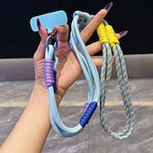 baratos Cordões de telefone e pulseiras-Nova corda longa, elegante e versátil para pendurar telefone, corda diagonal colorida com emenda dupla de dopamina, corda longa de emenda transversal