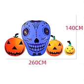 tanie Halloween na świeżym powietrzu-1 szt. 1,4 m * 2,6 m nadmuchiwana czaszka z dynią, wodoodporna, świecąca, z tworzywa sztucznego, z diodami LED RGB, model powietrzny do wnętrz i na zewnątrz, na dziedziniec, trawnik, impreza