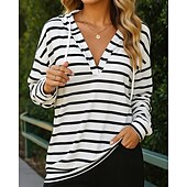 economico Felpa &amp; Sweatshirt-Per donna Felpa pullover Felpa con cappuccio Coulisse Manica Lunga Top Athleisure Autunno Scollo a V A righe Traspirante Allenamento All&#039;aperto Corsa abbigliamento sportivo Abbigliamento sportivo