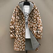 billige fleecejakke for menn-Herre Grafisk Leopardprint Vinterfrakk Fleece-jakke Frakk Hold Varm Bekvem Fritid Dagligdagstøy Glidelås Lomme 3D-utskrift Høst Vinter Med hette Langermet Gul Blå Brun