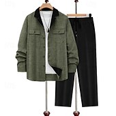 Men's Lightweight Jacket Casual Jacket Set Vacation Daily Warm Pocket Spring Fall Plain Fashion Classic Lapel Regular Green Jacket4