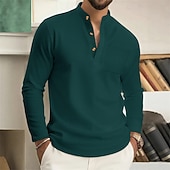 economico Camicie Popover da Uomo-Per uomo Camicia Camicia popover Camicia Estiva Camicia casual Camicia da Spiaggia Nero Bianco Vino Verde scuro Kaki Manica Lunga Semplice Colletto alla coreana Vacanza Camicia hawaiana Abbigliamento