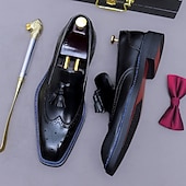voordelige Premium leren loafers-Heren leren loafers met kwastjes - klassieke brogueschoenen van echt koeienhuid met geperforeerde details, instapschoenen voor zakelijk gebruik, op kantoor, op bruiloften en bij elegante gelegenheden