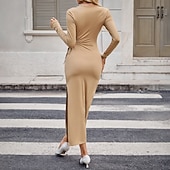 ieftine Rochie simplă-Pentru femei Rochii Midi Rochie teacă Modă Modern Dată Ieșire Sfârșit de săptămână Fit regulat Simplu Manșon Lung Stil Nautic Kaki Toamnă