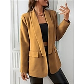 billiga Blazers och kostymer-Dam Kavaj Bekväm Andningsfunktion Ficka Kontorsdam Stil Modern Slät Utomhus Ledigt Dagligen Enkelknäppt Normal Kavajslag Normal Långärmad Ytterkläder Svart Gul Rubinrött Vår Höst