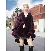 billige Pelssjal-Pelssjal Plus Size Curve Hold Varm Ermeløs Flaggermusermer Polyester Bryllup Wrap Med Ren Farge Til Spesiell Leilighet Høst vinter