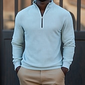 abordables Polo Classique pour Hommes-Homme Chemises Polo Gaufre Polo à fermeture éclair Sport en Plein Air Occasionnel Col montant Zip quart manche longue Mode Moderne Couleur Unie Tricoté Automne Printemps &amp; Automne Coupe régulière