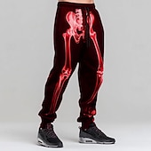 baratos Calças de Halloween-Halloween Homens Esqueleto Trajes da Noite das Bruxas Calças Esportivas Corredor Calças Cintura Média Cintura elástica com cordão Estilo gótico escuro Feriado Streetwear Calça de moletom esportiva
