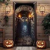 tanie Pokrycia drzwi Halloween-Nakładki na drzwi na Halloween, 3D łukowa osłona na drzwi, dekoracja kurtyny drzwiowej, baner na drzwi na 2025 rok, Halloween, drzwi wejściowe, dom wiejski, impreza świąteczna, artykuły dekoracyjne
