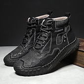 baratos Botas de cano curto-Botas casuais masculinas de couro sintético marrom de cano alto com sola de borracha antiderrapante - calçados duráveis para caminhadas ao ar livre, viagens e uso diário