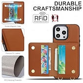 ieftine Carcase iPhone-telefon Maska Pentru 16 15 14 Pro Max 16e 13 Pro Max 13 Mini Capac Spate cu Lanyard Cric Loc pentru card Retro TPU PU piele