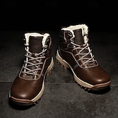 abordables Botas de invierno y nieve-Botas de trabajo clásicas con cordones de piel sintética color tostado para hombre: botines de seguridad duraderos para exteriores, construcción, senderismo y uso diario.