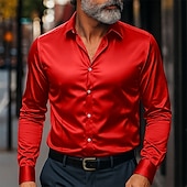 economico Camicie in raso da uomo-Per uomo Camicia Come la seta Camicia in raso Camicia elegante Camicia casual Camicia con Bottoni Semplice Formale Affari Nero Bianco Giallo Rosa Manica Lunga Bavero Primavera &amp; Autunno Tutte le