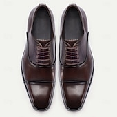 abordables Classic Dress Shoes-Men's Brown Leather Oxford Dress Shoes – Classic Lace-Up Business Formal Shoes for Office, Weddings and Parties