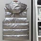 economico Gilet Puffer da Uomo-Per uomo Gilet imbottito Gilet Vacanza Quotidiano Data Moda Casual Autunno &amp; Inverno Tasca Nylon Caldo Confortevole Tinta unica Cerniera Con Cappuccio Vestibilità regolare Argento Nero Rosso Argento