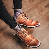 cheap Combat Boots-Men&#039;s Burgundy Faux Leather Combat Boots with Brogue Detailing – Durable Lace-Up Style for Casual Wear, Outdoor Walking, and Fashion Outfits
