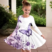 halpa 3D-perhosmekko-Tyttöjen 3D Perhonen Kukka Mekko Pitkähihainen Kesä Kevät Loma Päivittäin Pyhäpäivä Prinsessa Kaunis Makea Lapset 4-12 vuotta Rento mekko A linjainen mekko Polvipituinen Normaali