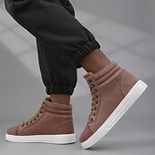 baratos Botas de cano curto-tênis masculino de cano alto em tecido marrom, calçado casual confortável com cadarço para escola, viagens e atividades ao ar livre