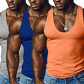 baratos Tops de ginásio-Homens Malha Íntima Camiseta Interior camisa sem manga camisa espancadora Sem Manga Decote Redondo Decote em U Profundo Scoop pescoço Verão Côr Sólida Pit Strip Moda Designer Esportivo 3 Peças