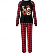 baratos Conjuntos iguais para a família-Olhar de família Pijamas Xadrez Padrão de natal Casa Patchwork Vermelho Manga Longa Ativo Roupas Combinando