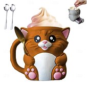 זול ספלים וכוסות-מחזיק קרח של Cuddles the Cat עם 2 כפיות, מעמד לחצי גלידה, מכיל 473 מ&quot;ל/16 אונקיות של גלידה, מיכלי גלידה רב פעמיים, מחזיקי ארטיקים, מתנות אידיאליות לאוהבי חתולים