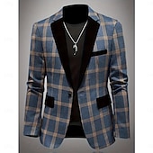 ieftine Costume casual-Bărbați Jachetă blazer Guler crestat Casual Plisat Blazer Albastru Prăfuit Fit adaptat Un singur rând, un nasture