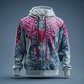 economico Stampa animale-Halloween Per uomo Ragno 3D Felpa con Cappuccio Felpa Punk Cool Girocollo Feste Regalo Abbigliamento casual alla moda Blu Viola Coulisse Cerniera Autunno Inverno progettista