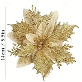 Недорогие Венки, Гирлянды и Декорации-20 искусственных рождественских цветов пуансеттии с двухслойной розовой окантовкой, 5,9 дюйма, сверкающие рождественские цветочные украшения для венков, рождественской елки, свадеб и праздничного