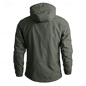 baratos jaquetas e casacos gráficos masculinos-Homens Blusão Capa de chuva Casaco Shell Prova-de-Água Leve Casual Esportes Acampar e Caminhar Bordado Bolsos laterais Zip Frente Outono Inverno Com Capuz Manga Longa Preto Verde Caqui