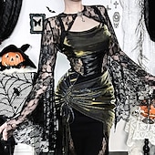 levne Šaty-gotický Maxi Šaty Top s pokrčením ramen Zvonové Čerodějnice Morticia Addamsová Krajka Samet Květinový Maškarní kostým Dámské Fantazie předvečer Všech svatých Karneval Výkon Párty Dospělí Vrchní deska