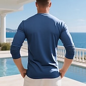 levne Pánská trička pro volný čas-Pánské Tričko Tričko Henley Trička Tričko Top Dlouhý rukáv Henley Jaro Podzim Bez vzoru Módní Designové Základní Kapsy Dovolená ulice Jdeme ven Fialová Top tričko pro muže