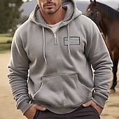 economico felpe con cappuccio da uomo di base-Per uomo Felpa con cappuccio Felpa con cappuccio e zip corta Blu marino Arancione Cachi Grigio chiaro Con Cappuccio Semplice Patchwork Sport &amp; Outdoor Casuale Quotidiano Streetwear Cool Abbigliamento