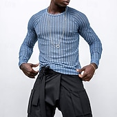 preiswerte Basic-T-Shirts-Herren T Shirt T-Shirt Langarmshirt Langarm Rundhalsausschnitt Sommer Frühling Einfach Mode Designer Basic Jacquard Urlaub Straße Ausgehen Blau Top T-Shirt für Herren