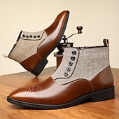 preiswerte Kleiderstiefel-Herren-Stiefeletten aus Stoff und Kunstleder mit Fischgrätenmuster und Knopfleiste – formelle Schuhe im Vintage-Stil für geschäftliche und legere Anlässe