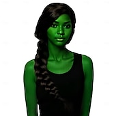 Χαμηλού Κόστους Περούκες χαρακτήρων ταινίας-Συνθετική περούκα κοστούμι Elphaba περούκες μασκαρά για ενήλικες γυναίκες ρόλοι κοστούμι Χάλογουιν