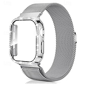 olcso Apple óraszíjak-Milánói hurok Kompatibilis valamivel Apple Watch óraszíj 38mm 40mm 41mm 42mm 44mm 45mm 49mm Case-szal Csillogás Bling Diamond Rozsdamentes acél Csere óraszíj mert iwatch Ultra 2 Series 9 8 7 SE 6 5 4