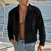 baratos Casacos &amp; Sobretudos para Homem-Homens jaqueta leve Jaqueta de Veludo Jaqueta Carga Jaqueta casual Férias Diário Respirável Bolsos Primavera Outono Tecido Moda Clássico Colarinho Chinês Padrão Adamascado Preto Verde Escuro Marron