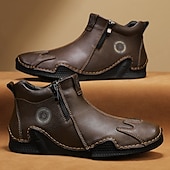 halpa Nilkkurit-Miesten ruskeat nahkaiset vetoketjulliset slip-on-kengät ainutlaatuisella pyöreällä kärjellä ja joustavalla pohjalla – retrohenkiset vapaa-ajan kengät matkoille, töihin ja jokapäiväiseen mukavuuteen.