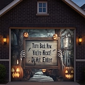  Halloween  Outdoor Garage Door Cover Skeletons Banner Large Tapestry Backdrop Decoration for Holiday Outdoor Garage Door Home Wall Decorations