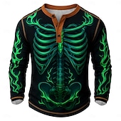 abordables Fantôme et crâne-Chemise crâne pour hommes Chemise Henley Tee à manches longues Mode vintage Designer Esprit Fête Printemps et Automne Toutes saisons Rouge Vert Kaki Gris Henley Henley