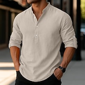 economico Strada-Per uomo Camicia di lino Camicia con colletto alla coreana Camicia popover Camicia casual Camicia da Spiaggia Semplice Vacanza Camicia hawaiana Nero Bianco Rosa Arancione Manica Lunga Henley