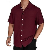 economico camicia da uomo con bottoni-Per uomo Camicia Camicia Estiva Camicia casual Camicia da Spiaggia Camicia con Bottoni Marrone Scuro Nero Bianco Verde chiaro Rosa Manica Corta Semplice Bavero Vacanza Camicia hawaiana Abbigliamento